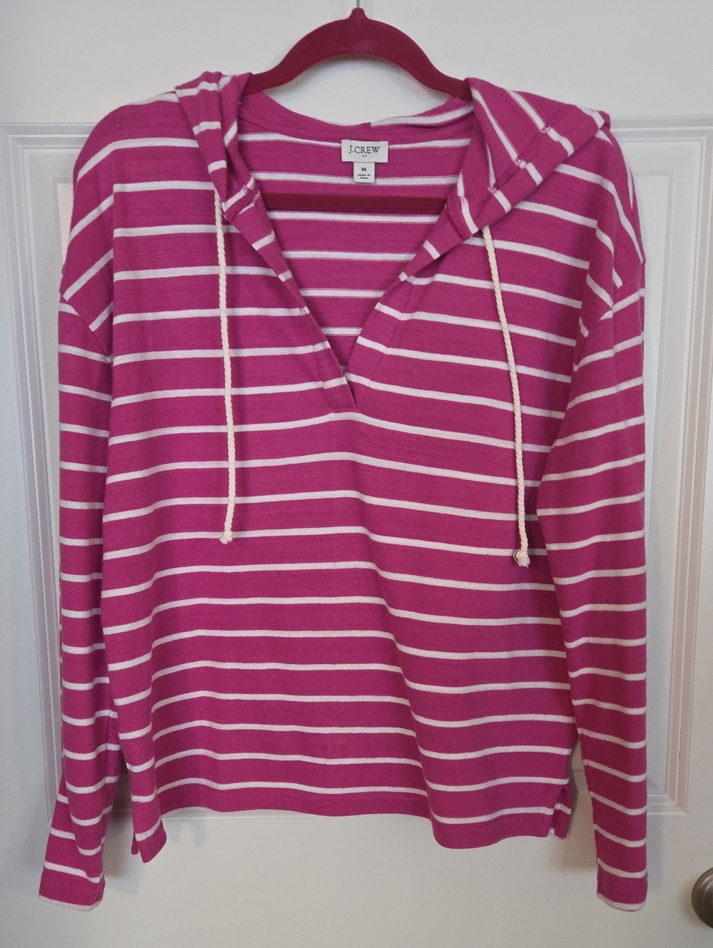 J. Crew Pink and White Striped Hoodie Pullover